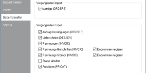 EDI-Geschäftspartner Datentransfer-Einstellungen
