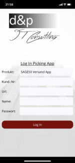 Picking App Anmeldebildschirm